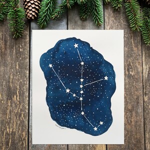 Original Taurus Zodiac Constellation Painting, Celestial Watercolor Taurus Illustration image 1