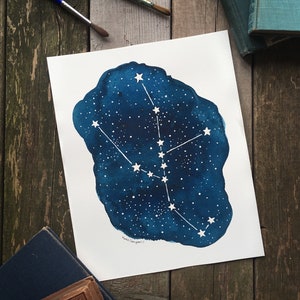 Original Taurus Zodiac Constellation Painting, Celestial Watercolor Taurus Illustration image 2