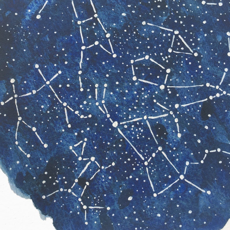 Winter Celestial Watercolor Constellation Print Night Sky | Etsy