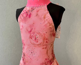 Pink Ruffle halter Figure Skating Dress Girls Size 8