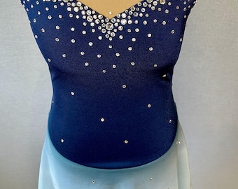 Midnight Blue Ombré sleeveless Figure Skating Dress Girls Size 10