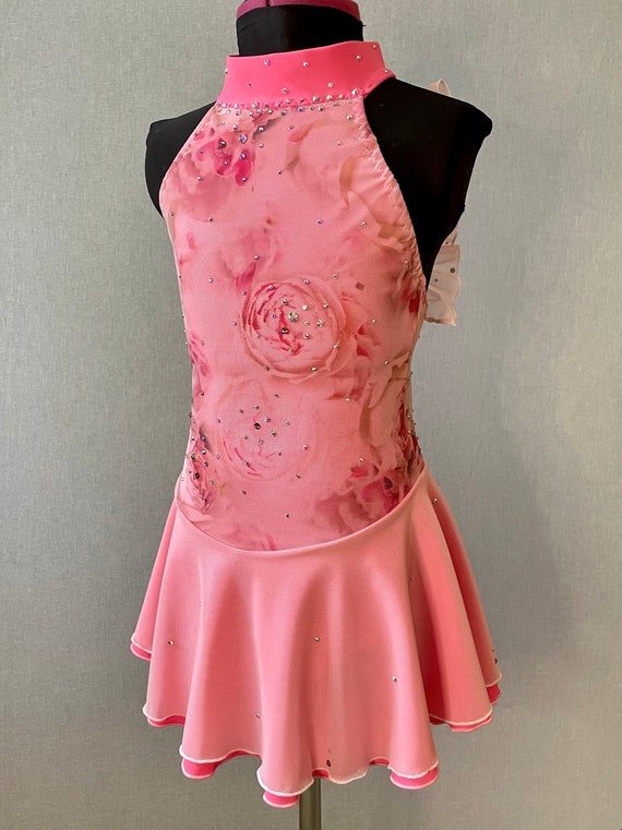 halter figure skating dress Pink Ruffle Girls Size 8 Special15
