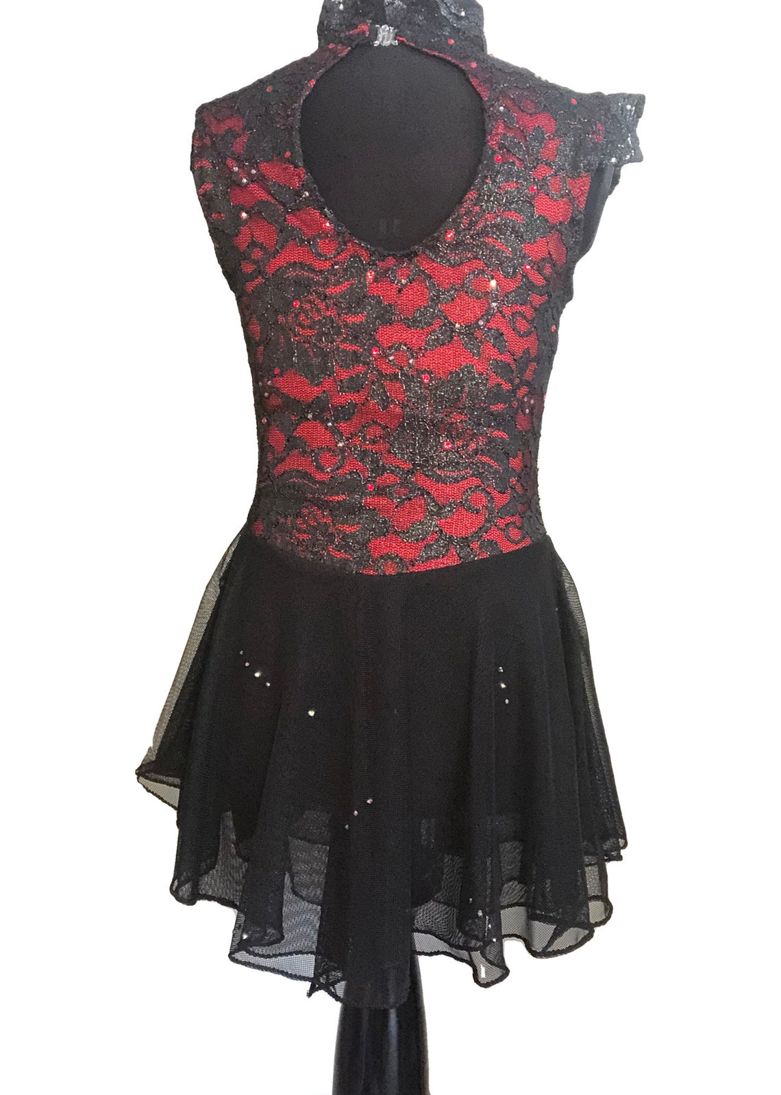 New red & black figure skating dress with Swarovski Crystals Etsy