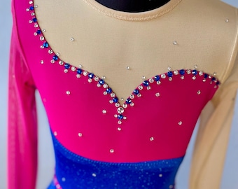 Pink and blue long sleeve Figure Skating Dress Girls Size 8/10