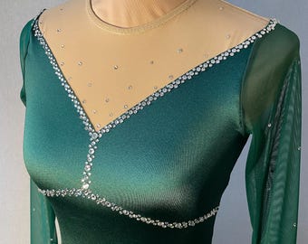 Forest Green long sleeve Figure Skating Dress Adult X-Small