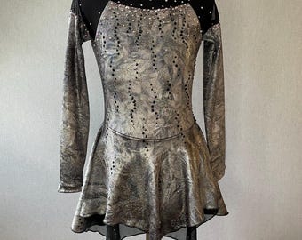 Silver and Black long sleeve Figure Skating Dress Girls Size 8/10