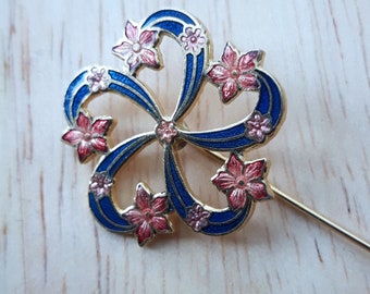 vintage 1980s art nouveau style dark red background gold butterfly diamante centre design cloisonne hatpin hat pin jacket lapel pin