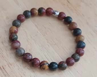Picasso Jasper Bracelet: 8mm Gemstone Beads, Autumn Colours
