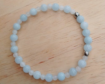 Aquamarine & White Jade Healing Bracelet with Natural 6mm and 4mm Gemstone Beads for Inner Serenity Third Eye Chakra Women Gift Spiritual