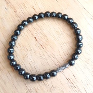 Hematite Stretch Bracelet, Non Magnetic with 6mm Gemstone Beads, Root Chakra Stone