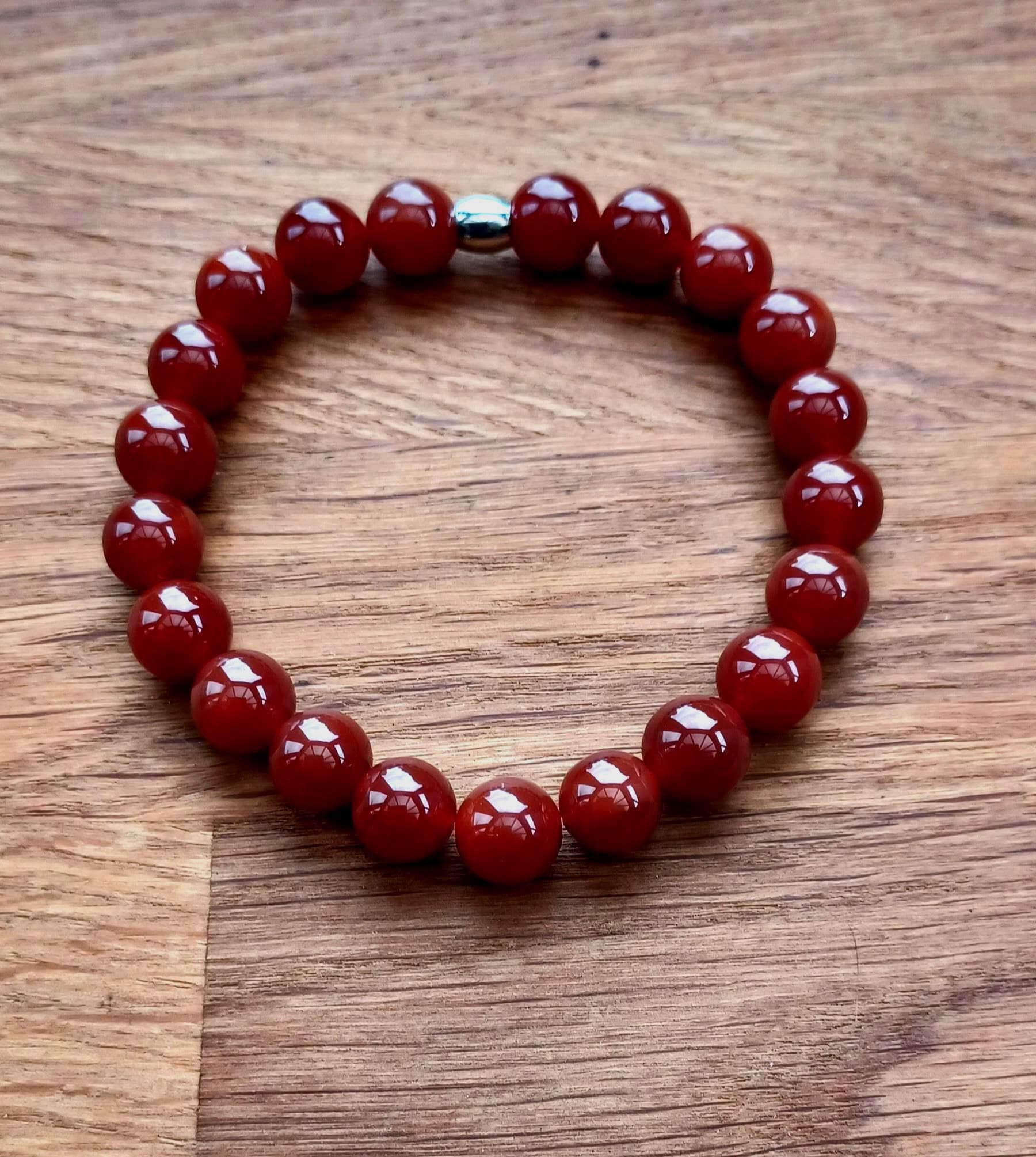 Carnelian Stretch Bracelet, 10mm Deep Red Gemstones & Stainless  display picture 1