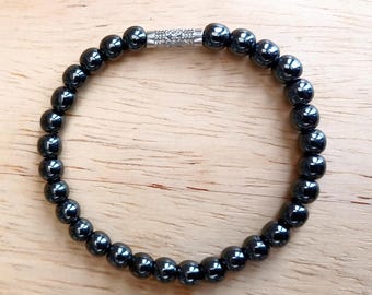 Hematite Stretch Bracelet, Non Magnetic, 6mm Gemstone Beads, Root Chakra