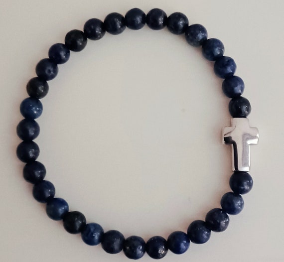 STONE BEAD BRACELET 6 MM W/CHARMS - STEEL BLUE STONE BEAD BRACELET 6 MM W/CHARMS - STEEL BLUE