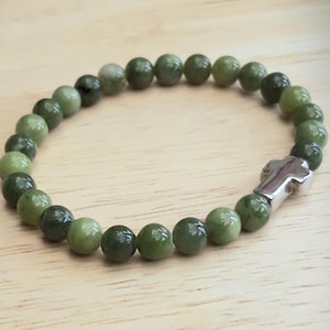Green Jade Bracelet with Stainless Steel Cross, 8mm Undyed Gemstone Beads, Handmade, Symbol of Protection, Heart Chakra, Confirmation Gift
