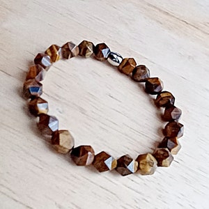 Golden Tiger Eye Stretch Bracelet with 8mm High Quality, Star Cut Gemstone Beads, Symbol of Protection