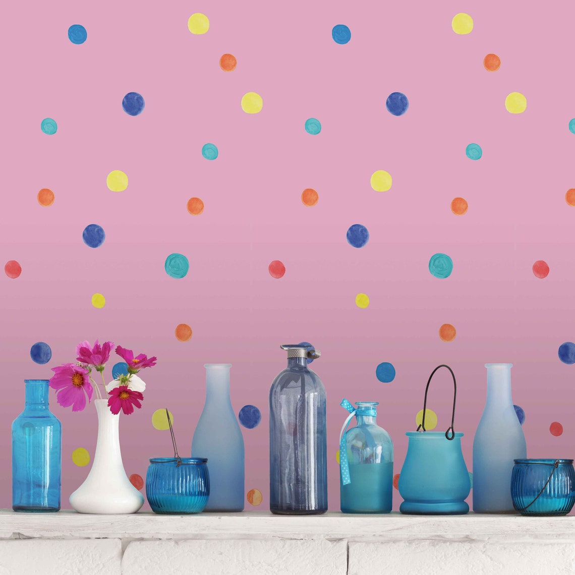 Pink Wallpaper Peel and Stick Polka Dot Pattern Multi Colored - Etsy