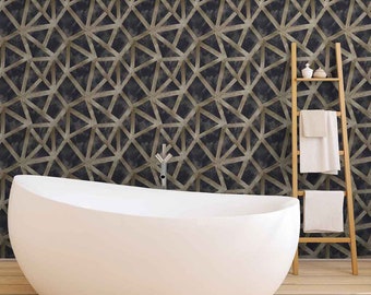 Black and Gold Geometric Peel and Stick Wallpaper Vertical Horizontal Striped Minimalist Pattern Bathroom Friendly Eco Safe
