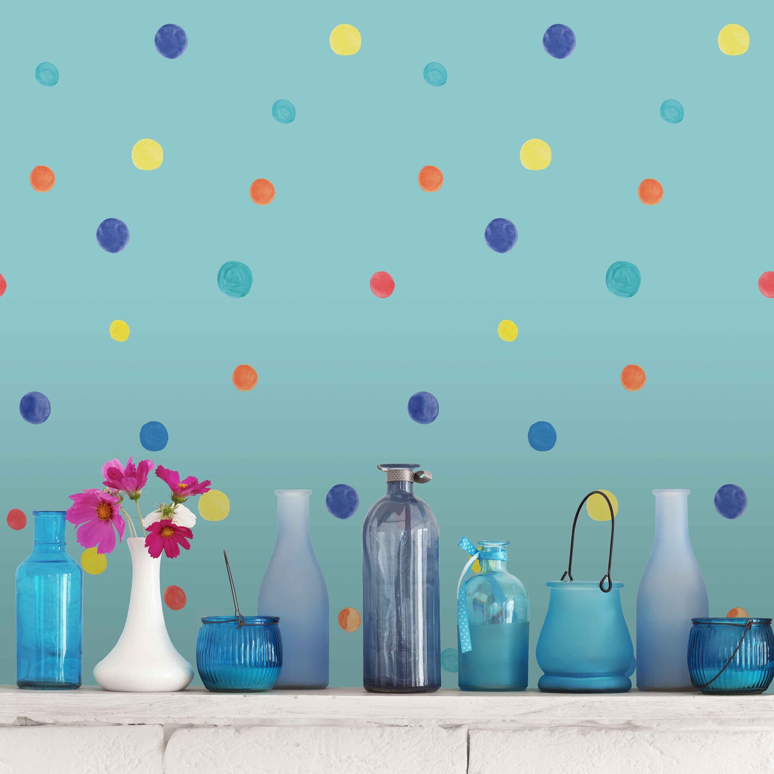 Blue Wallpaper Peel and Stick Polka Dot Pattern Multi Colored Etsy