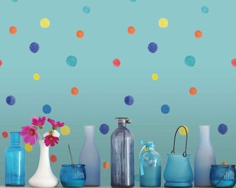 Blue Wallpaper Peel and Stick Polka Dot Pattern Multi Colored Spots Colorful UV Greenguard Gel Ink Kid Safe Removable Self Adhesive