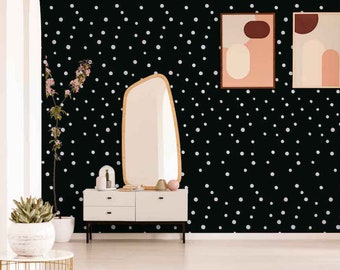 Black and White Wallpaper Peel and Stick Polka Dot Pattern White Spots Colorful UV Greenguard Gel Ink Kid Safe Removable Self Adhesive 