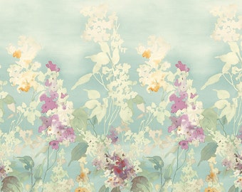 Hollyhocks Mural Florals in Gorgeous Pastels Non-Woven Wallpaper Unpasted Strong Made in Rhode Island Mayflower Wallpaper