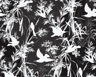 White Black Birds in Flight Peel and Stick Wallpaper Removable Design Greenguard Gold Ink Eco Friendly Custom Sizes and Samples Available