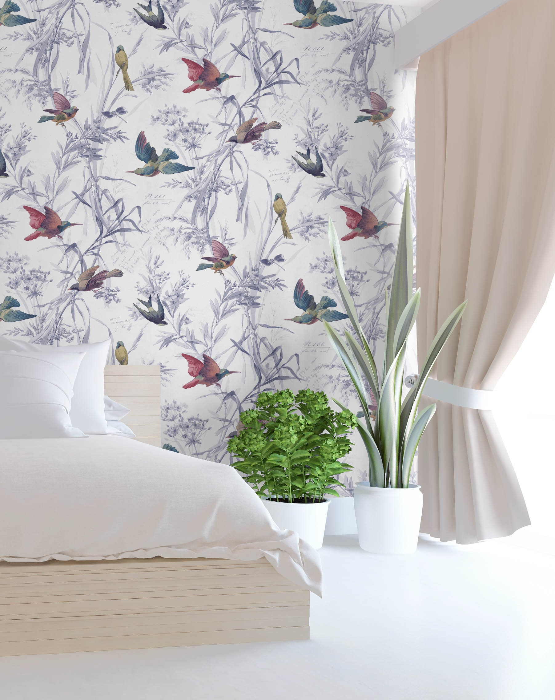 Peel and Stick Birds Wallpaper Removable Repostionable Florals - Etsy