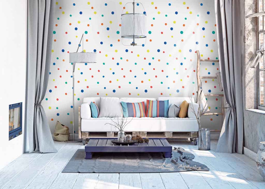 Colorful Wallpaper Peel and Stick Polka Dot Pattern Multi Etsy
