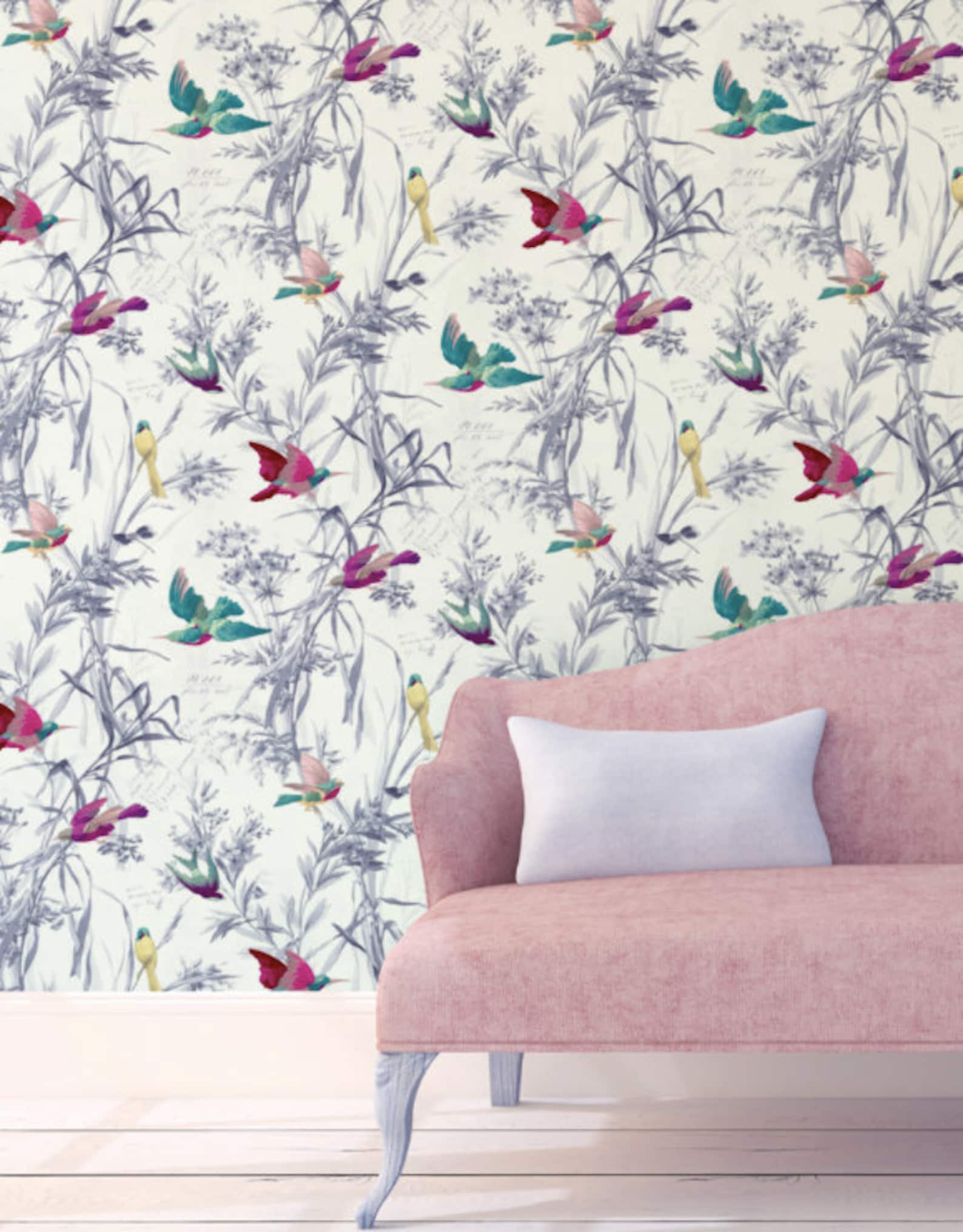 Peel and Stick Birds Wallpaper Removable Repostionable Florals | Etsy