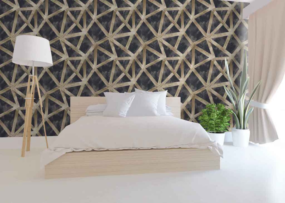 Striped Peel and Stick Wallpaper Black and Gold Geometric Etsy