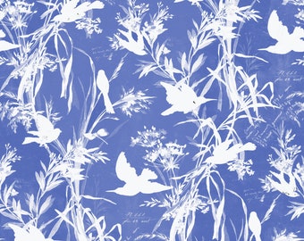 Indigo Birds in Flight Peel and Stick Wallpaper Removable Design Greenguard Gold Ink Eco Friendly Custom Sizes and Samples Available