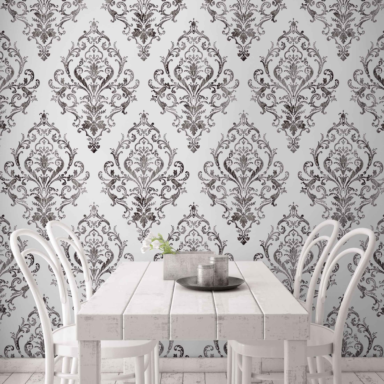 Black and White Damask Wallpaper Peel and Stick Removable Etsy