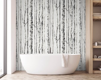 Black and White Tree Removable Birch Wallpaper