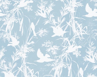 Periwinkle Birds in Flight Peel and Stick Wallpaper Removable Design Greenguard Gold Ink Eco Friendly Custom Sizes and Samples Available