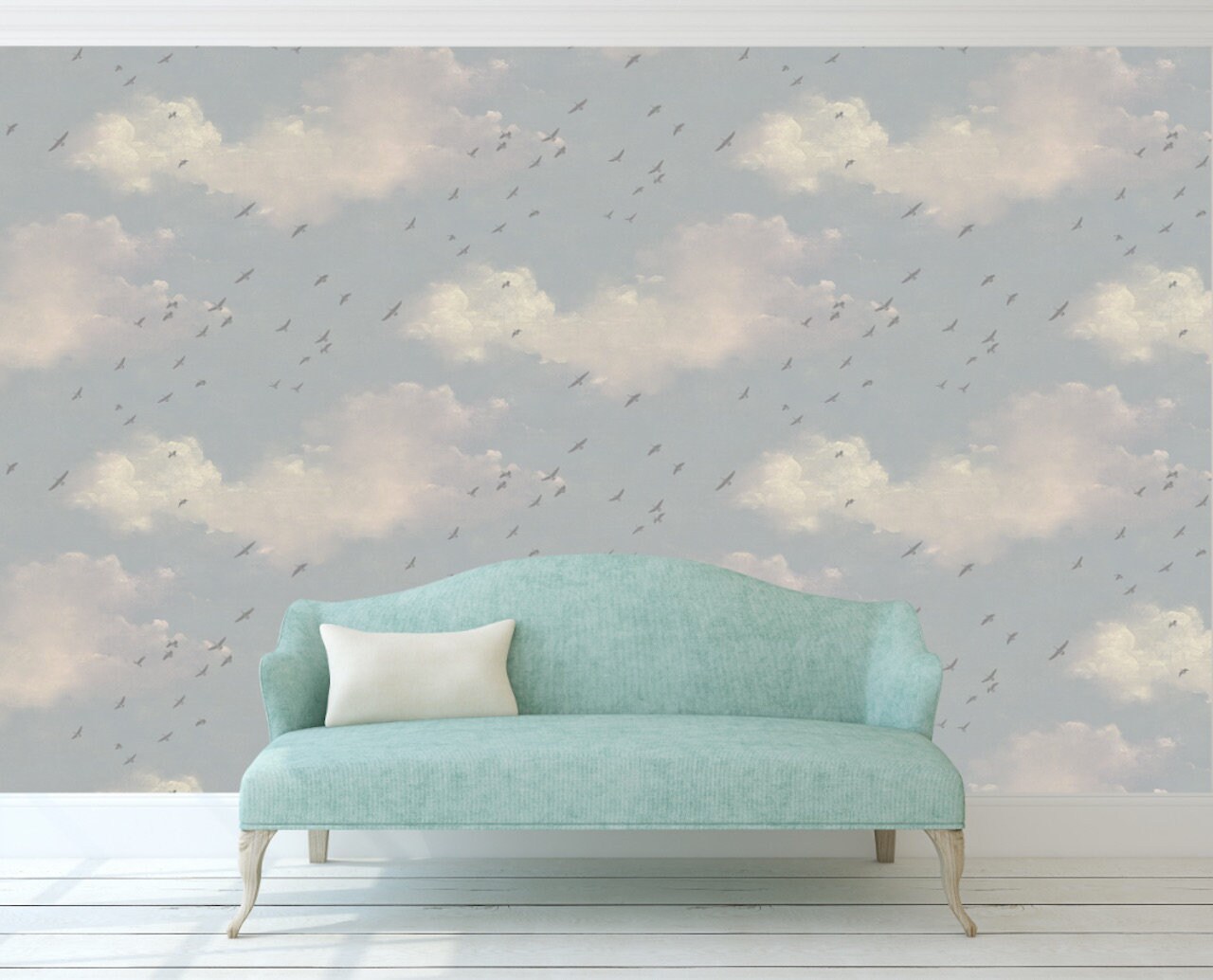 Peel and Stick Cloud Wallpaper Bird Removable Design Blue and | Etsy