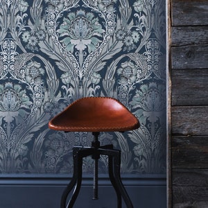 Blue Victorian Gothic Peel and Stick Wallpaper image 2