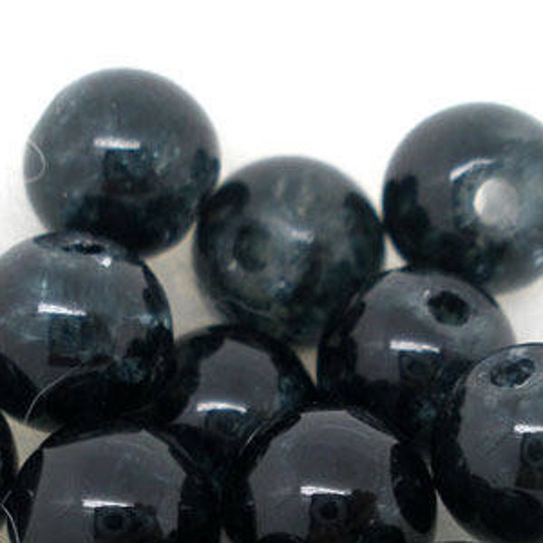 PV61 - Lot de 20 perles en verre 6mm noir effet craquelé