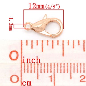 FR73 Lot de 10 Fermoirs Mousqueton en Cuivre Or Rose, 12mm x 6mm image 2