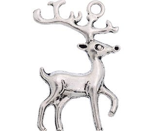 PB217  -  Pendentif Renne de Noël Argent Vieilli Noël 3.6cm x 23mm