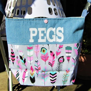 Extra large cotton canvas and denim peg/clothes pin bags/holders, Crossbody or hanging, fully lined, Handmade