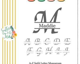 Chancery split letter monogram, split letter alphabet, split font, fancy font, SVG, DXF, ai, pdf, cut files, vector,