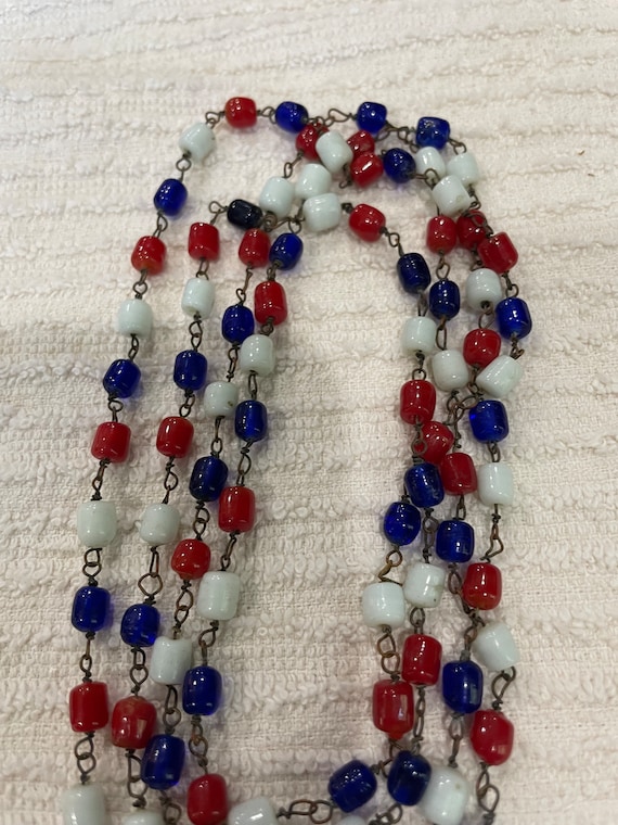 Vintage Red, White, and Blue Glass Bead Necklace