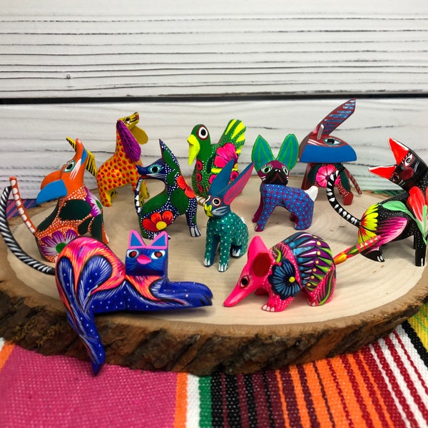 10 Alebrijes, Oaxaca Alebrije Assorted Wooden Hand Carved and Painted 2” Figurine