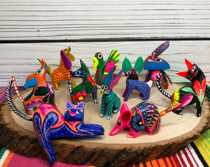 10 Alebrijes, Oaxaca Alebrije Assorted Wooden Hand Carved and Painted 2” Figurine