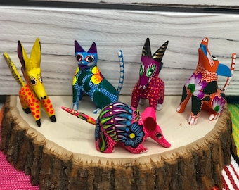 5 Alebrijes, Oaxaca Alebrije Assorted Wooden Hand Carved and Painted 2” Figurine