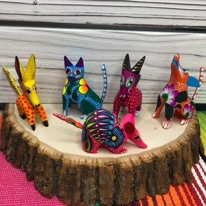 5 Alebrijes, Oaxaca Alebrije Assorted Wooden Hand Carved and Painted 2” Figurine