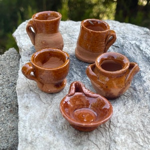 Set of Mini Mexican Pottery Ceramic Mud Mugs Jarritos Plate For Arts and Crafts Party Favor Decorations 1”