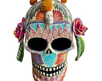 Day of the Dead Calavera Sugar Skull, Handmade Mexican Folk art Sculpture Dia de los Muertos