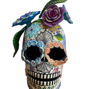 Day of the Dead Calavera Sugar Skull, Handmade Mexican Folk art Sculpture Dia de los Muertos