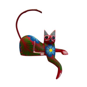 Cat Alebrije, Oaxaca Alebrije Wooden Hand Carved and Painted 5” Figurine